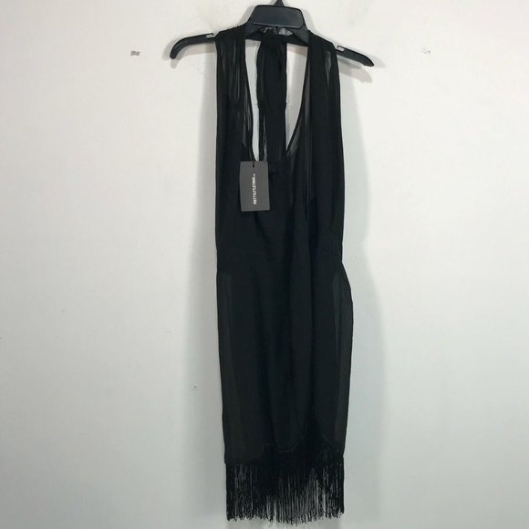Pretty Little Thing Asymmetric Fringe Beach Dress, Women's Size 16 - Black - Picture 7 of 10
